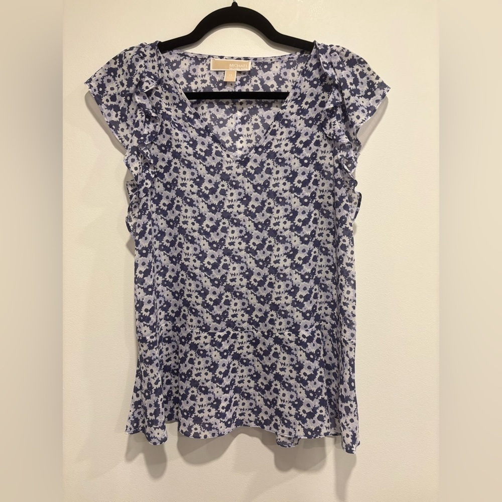 Michael Michael Kors Floral Ruffle Sleeve Top XS